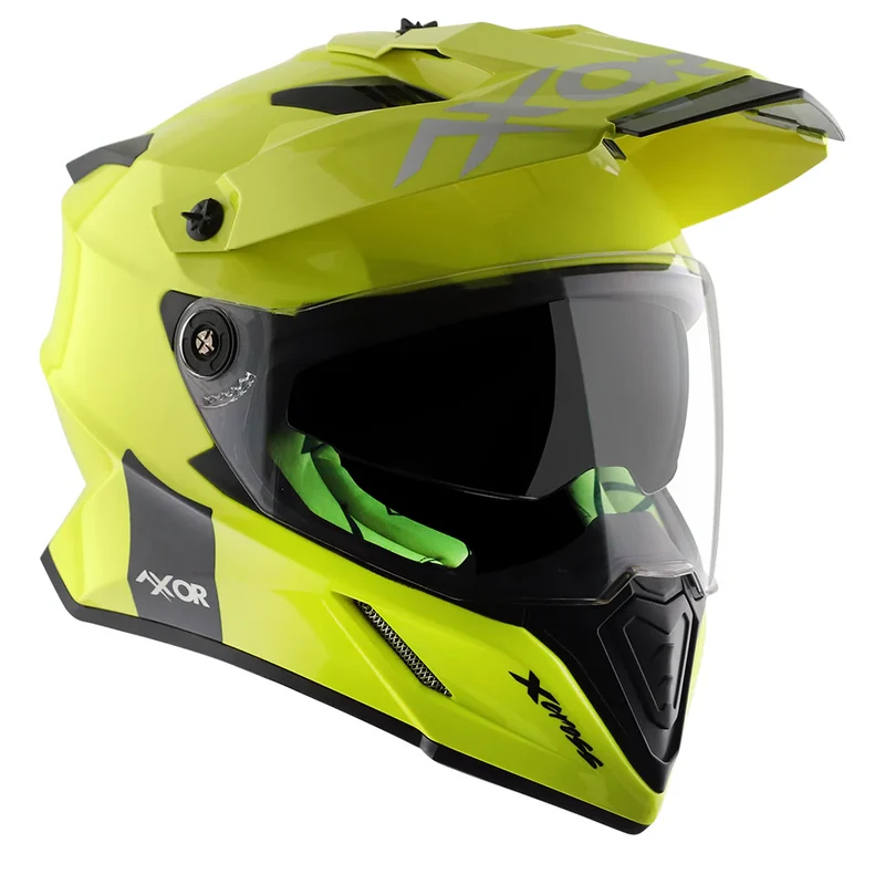 AXOR X-CROSS CASCO DOBLE VISERA DEPORTIVO DUAL MOTOCICLETA AMARILLO FLUOR