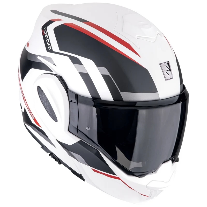 SCORPION EXO Tech Evo Furio Casco modular Blanco Mate Negro Rojo