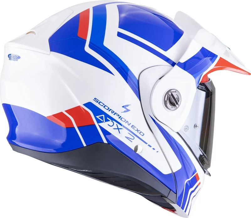 SCORPION ADX-2 LEWIS Aventura Moto Casco Blanco Azul Rojo