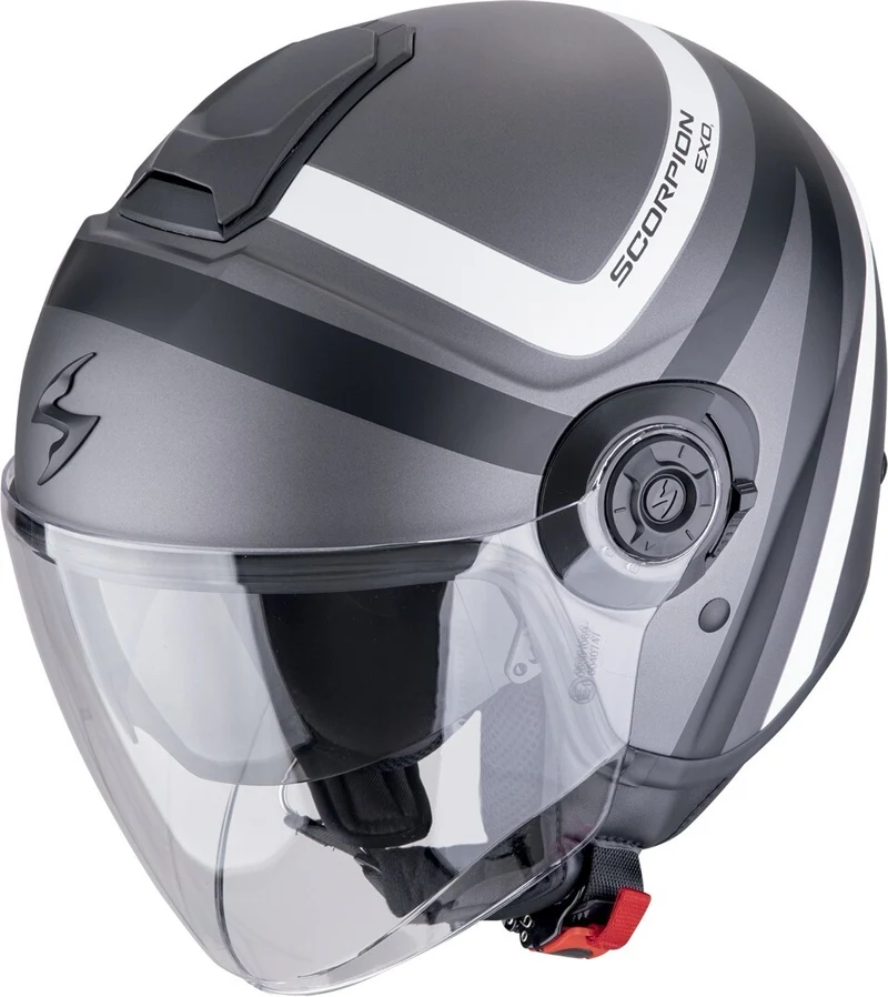SCORPION EXO-CITY II RIVA Abierto Jet Casco Plata Mate-Negro-Blanco