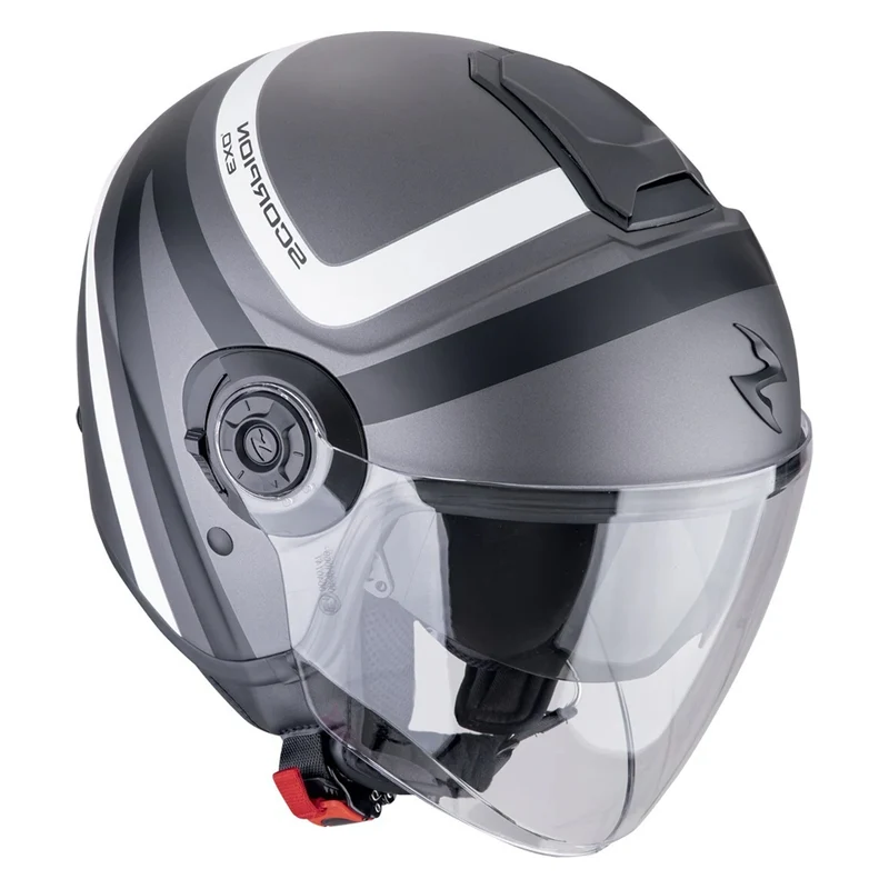 SCORPION EXO-CITY II RIVA Abierto Jet Casco Plata Mate-Negro-Blanco