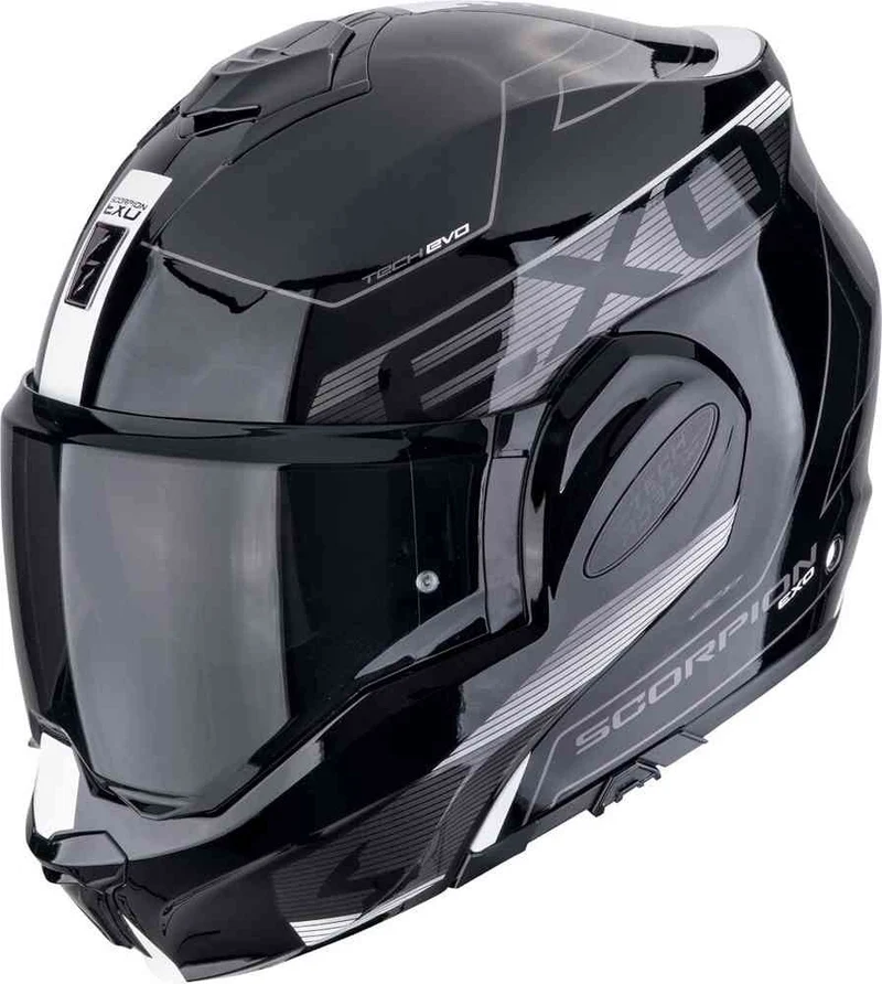 SCORPION EXO Tech Evo Traveler Frontal Flip Casco de Negro Blanco