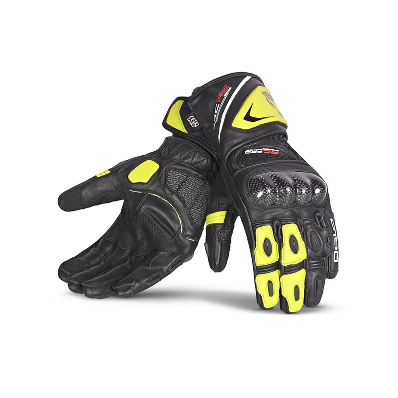 BELA ROCKET GUANTES DE MOTO LARGOS HOMBRE PIEL NEGRO AMARILLO FLOUR