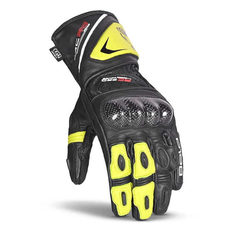 BELA ROCKET GUANTES DE MOTO LARGOS HOMBRE PIEL NEGRO AMARILLO FLOUR