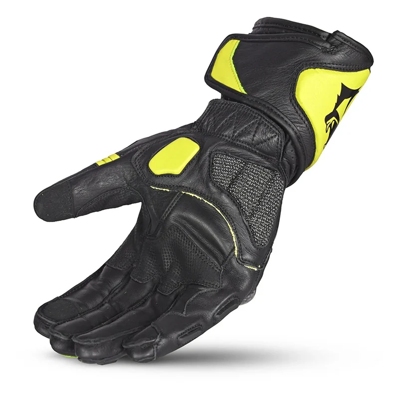 BELA ROCKET GUANTES DE MOTO LARGOS HOMBRE PIEL NEGRO AMARILLO FLOUR