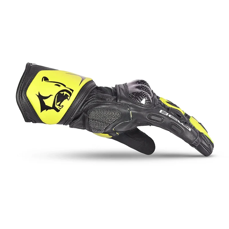 BELA ROCKET GUANTES DE MOTO LARGOS HOMBRE PIEL NEGRO AMARILLO FLOUR