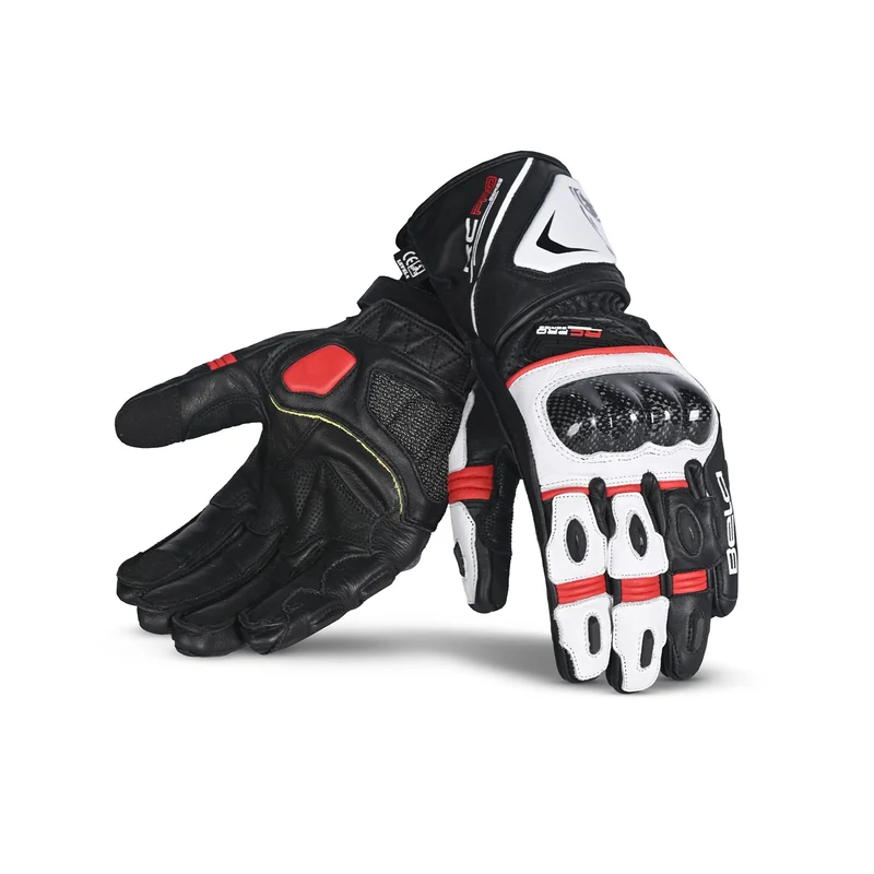 BELA ROCKET GUANTES DE MOTO LARGOS HOMBRE PIEL BLANCO ROJO NEGRO