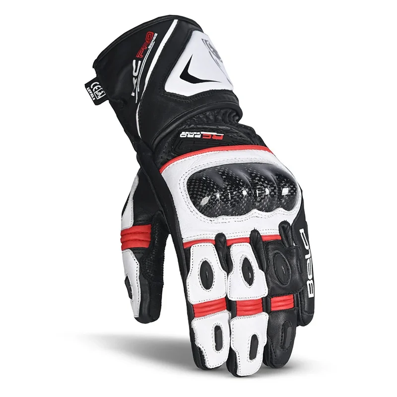 BELA ROCKET GUANTES DE MOTO LARGOS HOMBRE PIEL BLANCO ROJO NEGRO