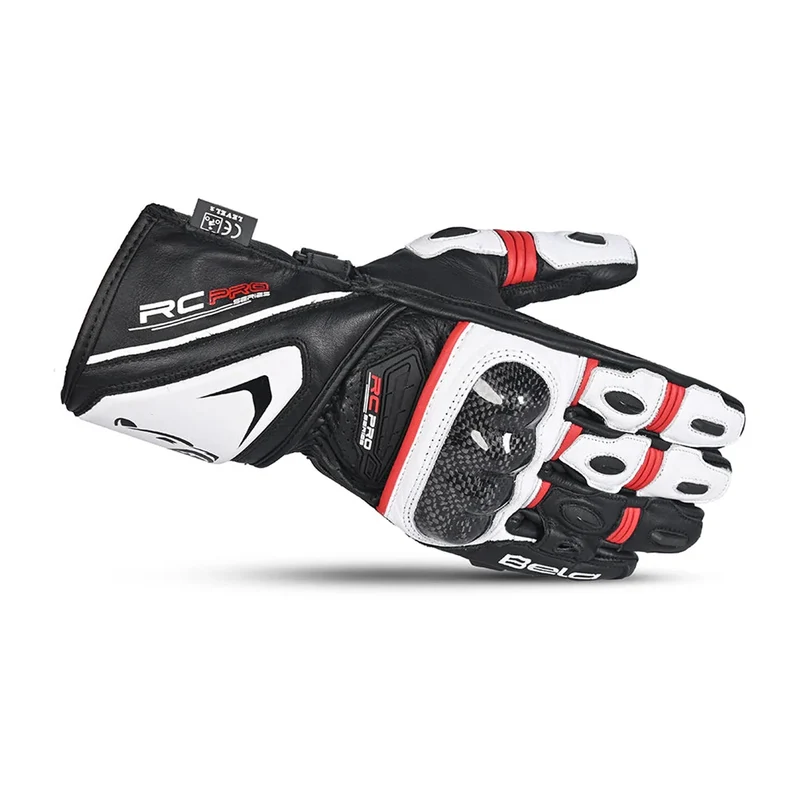 BELA ROCKET GUANTES DE MOTO LARGOS HOMBRE PIEL BLANCO ROJO NEGRO