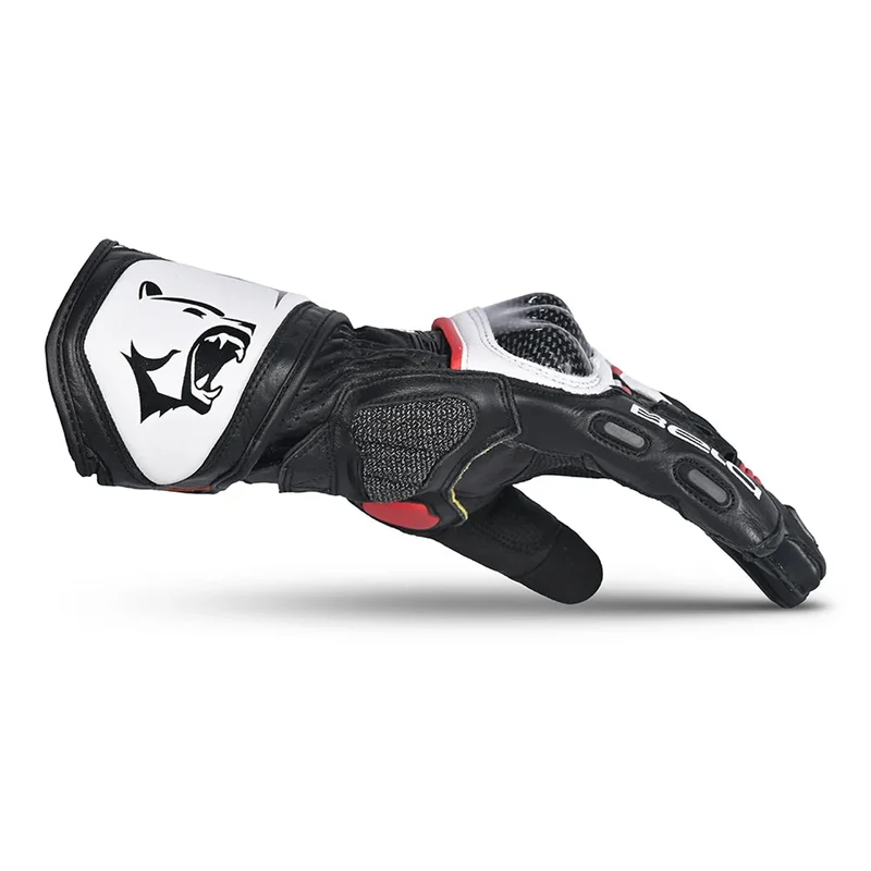 BELA ROCKET GUANTES DE MOTO LARGOS HOMBRE PIEL BLANCO ROJO NEGRO