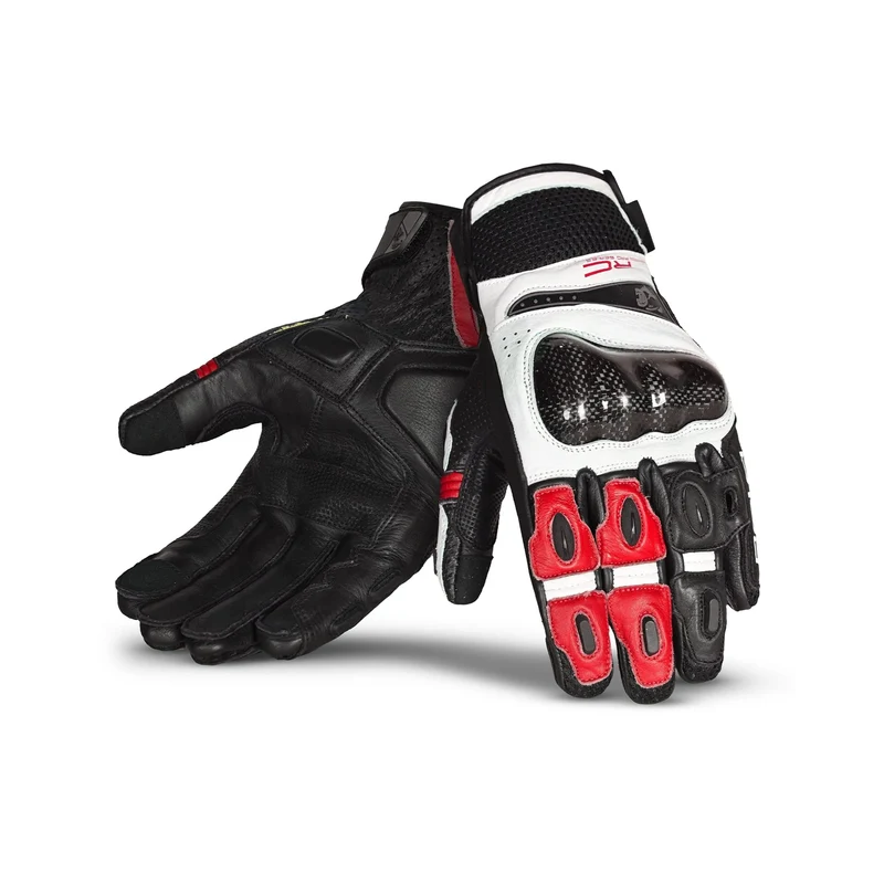 BELA ROCKET GUANTES DE MOTO CORTOS HOMBRE PIEL BLANCO ROJO NEGRO