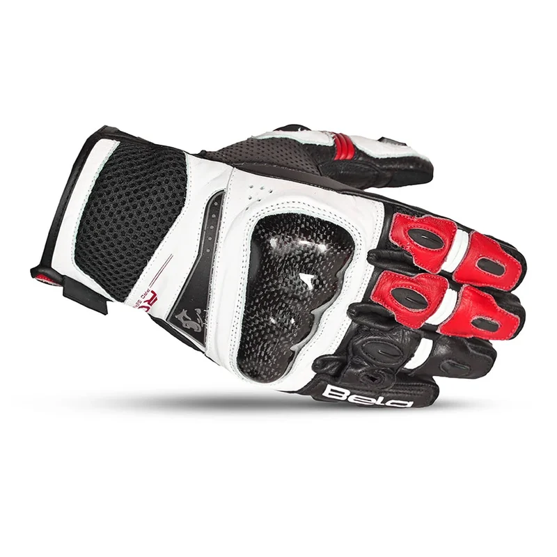BELA ROCKET GUANTES DE MOTO CORTOS HOMBRE PIEL BLANCO ROJO NEGRO