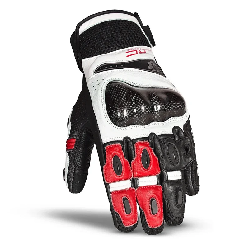 BELA ROCKET GUANTES DE MOTO CORTOS HOMBRE PIEL BLANCO ROJO NEGRO