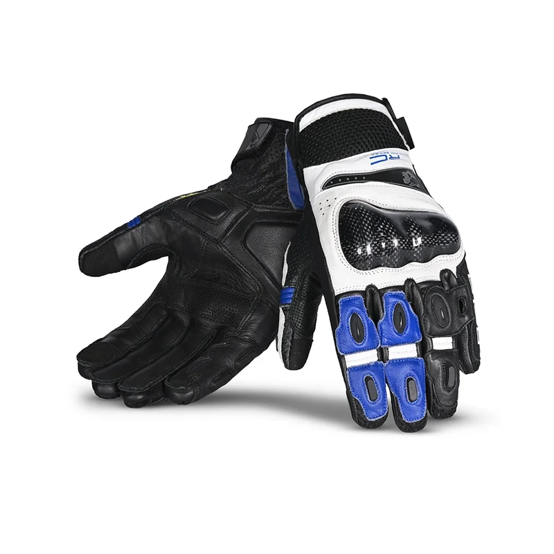 BELA ROCKET GUANTES DE MOTO CORTOS HOMBRE PIEL BLANCO AZUL NEGRO