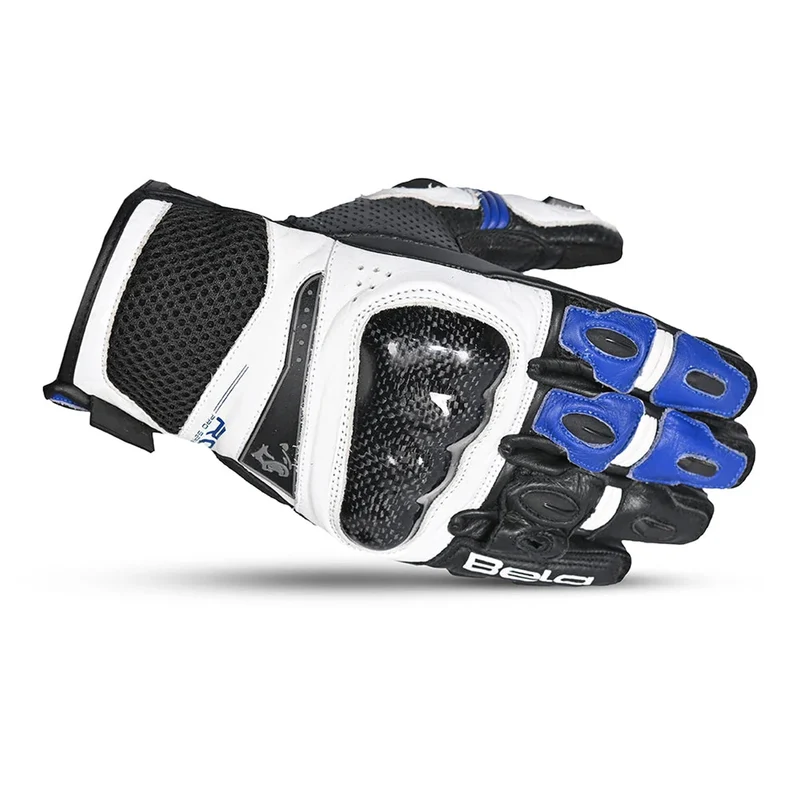 BELA ROCKET GUANTES DE MOTO CORTOS HOMBRE PIEL BLANCO AZUL NEGRO
