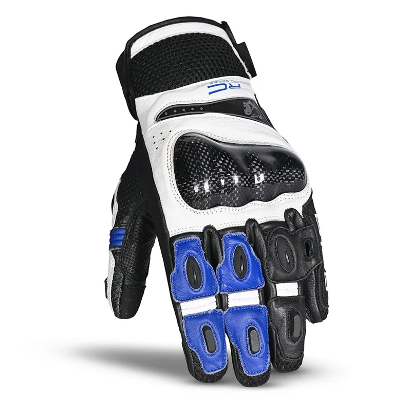 BELA ROCKET GUANTES DE MOTO CORTOS HOMBRE PIEL BLANCO AZUL NEGRO
