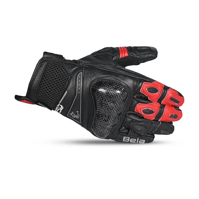 BELA ROCKET GUANTES DE MOTO CORTOS HOMBRE PIEL NEGRO ROJO