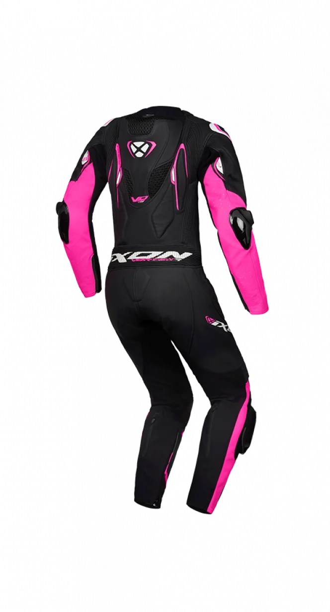 IXON VORTEX 3 DAMAS 1 PIEZA MOTO CARRERAS TRAJE DE CUERO NEGRO ROSA