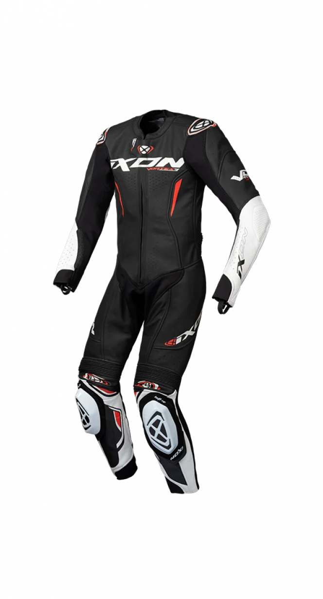 IXON VORTEX 3 JÚNIOR 1 PIEZA MOTO CARRERAS TRAJE DE CUERO NEGRO BLANCO