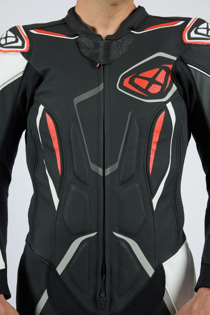 IXON DEMONIO 1 PIEZA HOMBRE MOTO TRAJE DE CUERO NEGRO BLANCO ROJO
