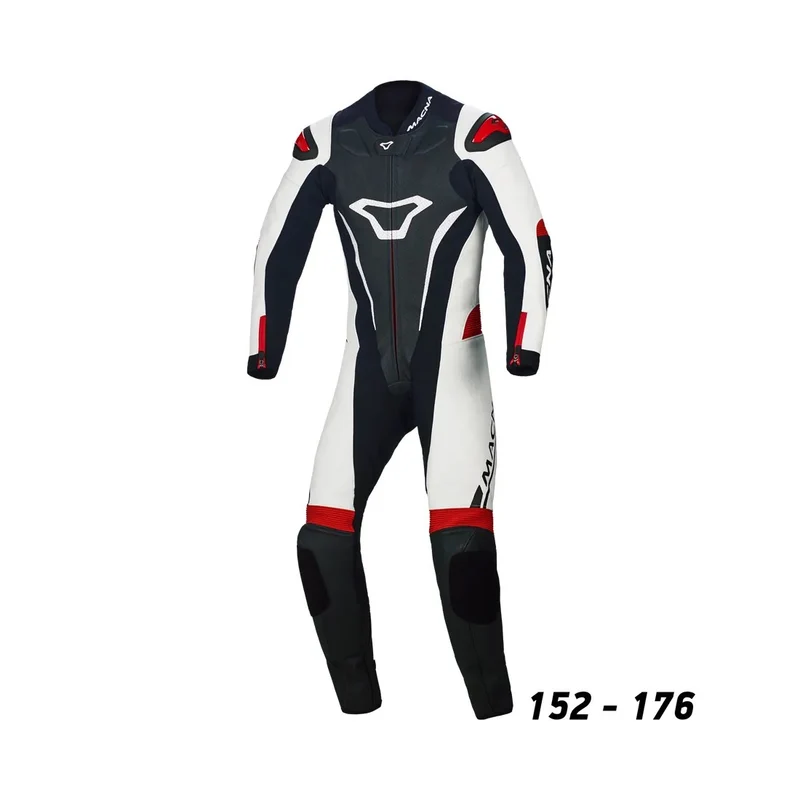 MACNA JUNIOR 1 PIEZA MOTO PERFORADO TRAJE DE CUERO NEGRO BLANCO ROJO