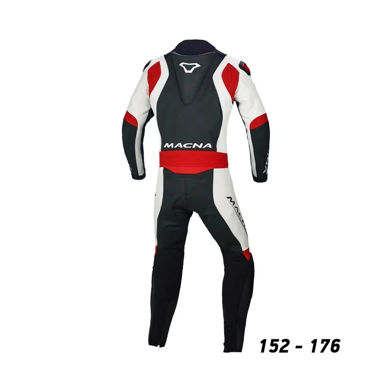 MACNA JUNIOR 1 PIEZA MOTO PERFORADO TRAJE DE CUERO NEGRO BLANCO ROJO