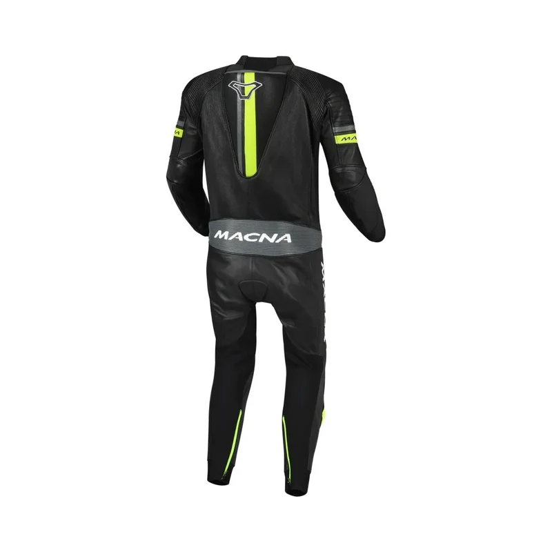 MACNA DIABRO 1 PIEZA MOTO PERFORADO TRAJE DE CUERO NEGRO AMARILLO FLUO