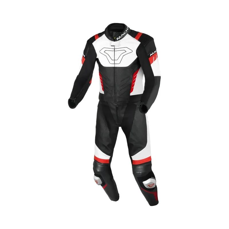 MACNA VARSHALL 2 PIEZA MOTO PERFORADO TRAJE DE CUERO NEGRO BLANCO ROJO