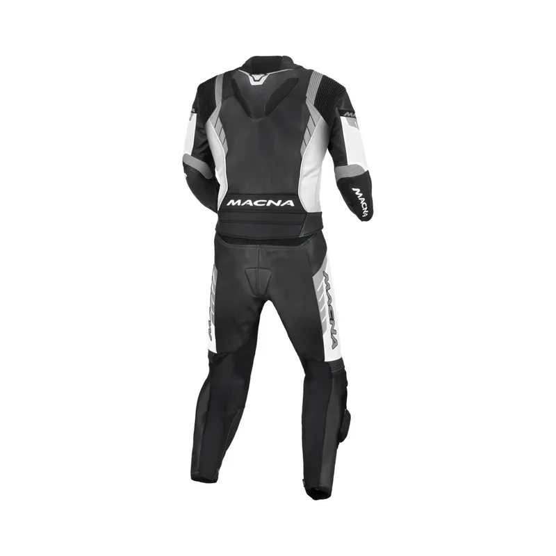 MACNA VARSHALL 2 PIEZA MOTO PERFORADO TRAJE DE CUERO NEGRO BLANCO