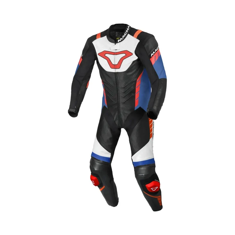 MACNA VARSHALL 1 PIEZA MOTO PERFORADO TRAJE DE CUERO BLANCO ROJO AZUL