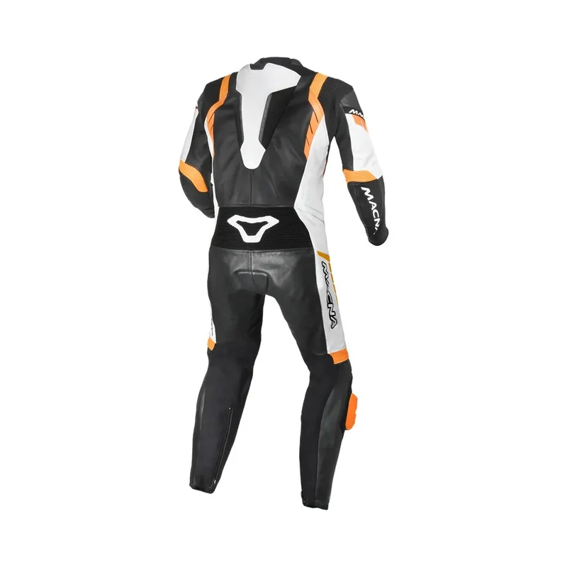 MACNA VARSHALL 1 PIEZA MOTO PERFORADO TRAJE DE CUERO NEGRO NARANJA BLANCO