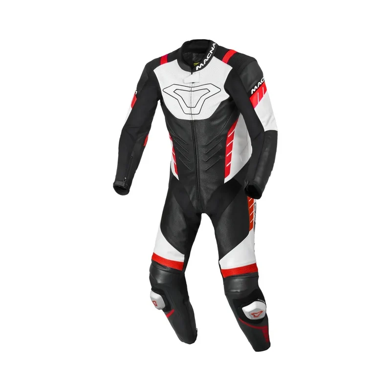 MACNA VARSHALL 1 PIEZA MOTO PERFORADO TRAJE DE CUERO NEGRO BLANCO ROJO