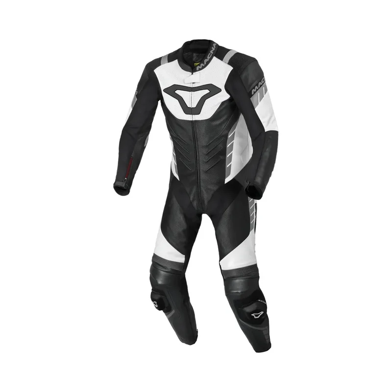 MACNA VARSHALL 1 PIEZA MOTO PERFORADO TRAJE DE CUERO NEGRO BLANCO
