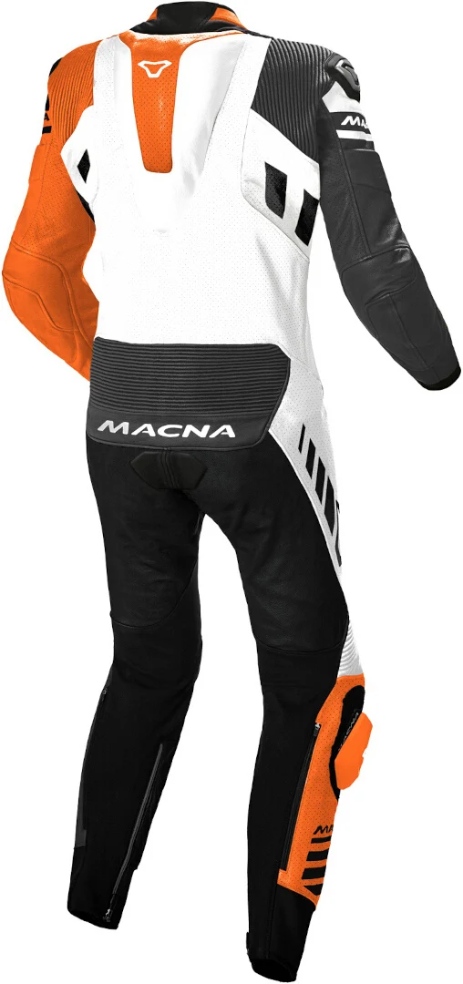 MACNA TRACKTIX 1 PIEZA MOTO PERFORADO TRAJE DE CUERO BLANCO NEGRO NARANJA