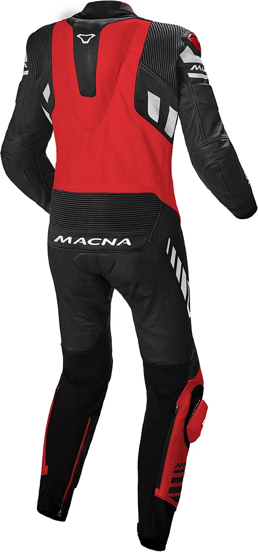 MACNA TRACKTIX 1 PIEZA MOTO PERFORADO TRAJE DE CUERO NEGRO ROJO BLANCO