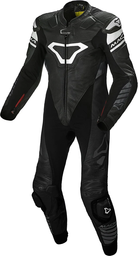 MACNA TRACKTIX 1 PIEZA MOTO PERFORADO TRAJE DE CUERO NEGRO BLANCO