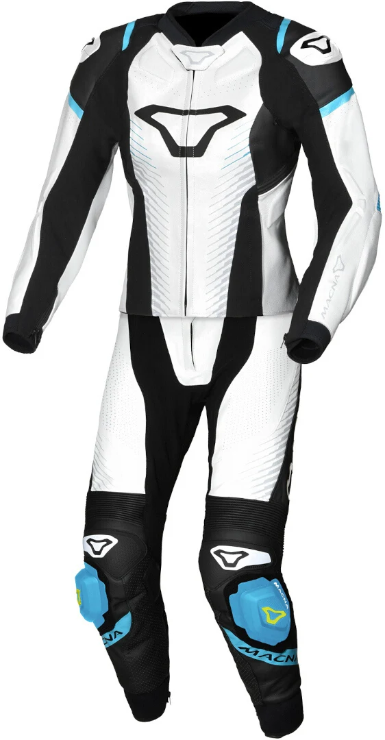 MACNA TRONNIQ 2 PIEZA MOTO PERFORADO TRAJE DE CUERO SEÑORAS BLANCO NEGRO AZUL