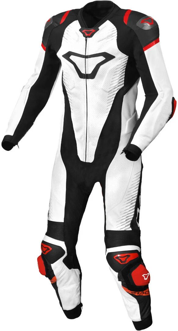 MACNA TRONNIQ 1 PIEZA MOTO PERFORADO TRAJE DE CUERO BLANCO NEGRO ROJO