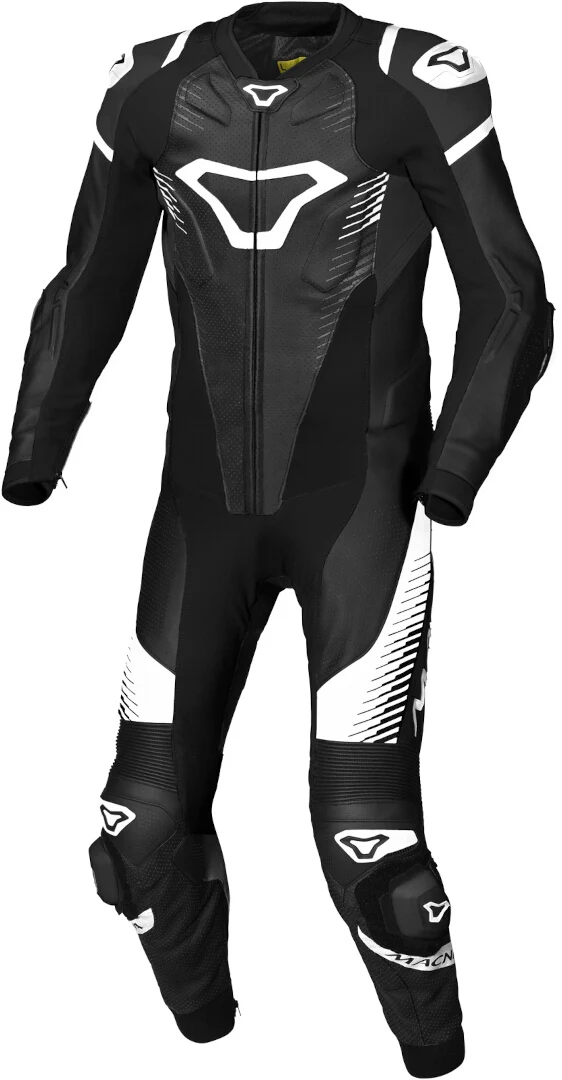 MACNA TRONNIQ 1 PIEZA MOTO PERFORADO TRAJE DE CUERO NEGRO BLANCO
