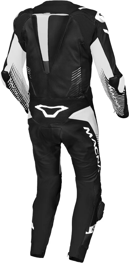 MACNA TRONNIQ 1 PIEZA MOTO PERFORADO TRAJE DE CUERO NEGRO BLANCO