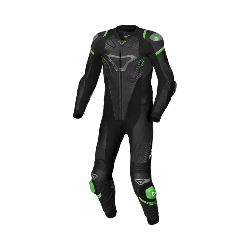 MACNA TRONNIQ 1 PIEZA MOTO PERFORADO TRAJE DE CUERO NEGRO VERDE