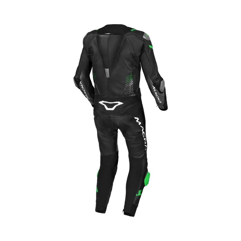 MACNA TRONNIQ 1 PIEZA MOTO PERFORADO TRAJE DE CUERO NEGRO VERDE