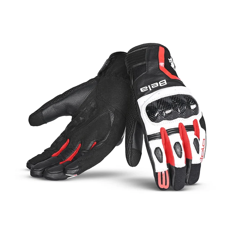 BELA AIR FLOW GUANTES DE MOTO DE PIEL NEGRO BLANCO ROJO
