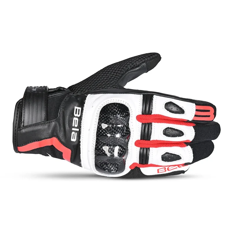 BELA AIR FLOW GUANTES DE MOTO DE PIEL NEGRO BLANCO ROJO
