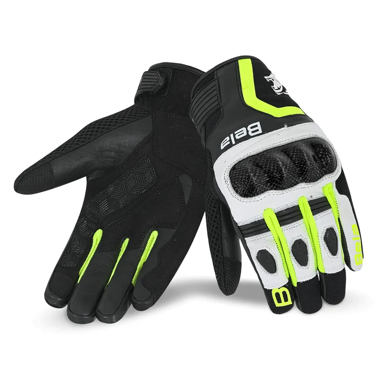 BELA AIR FLOW GUANTES DE MOTO DE PIEL NEGRO BLANCO AMARILLO FLOU