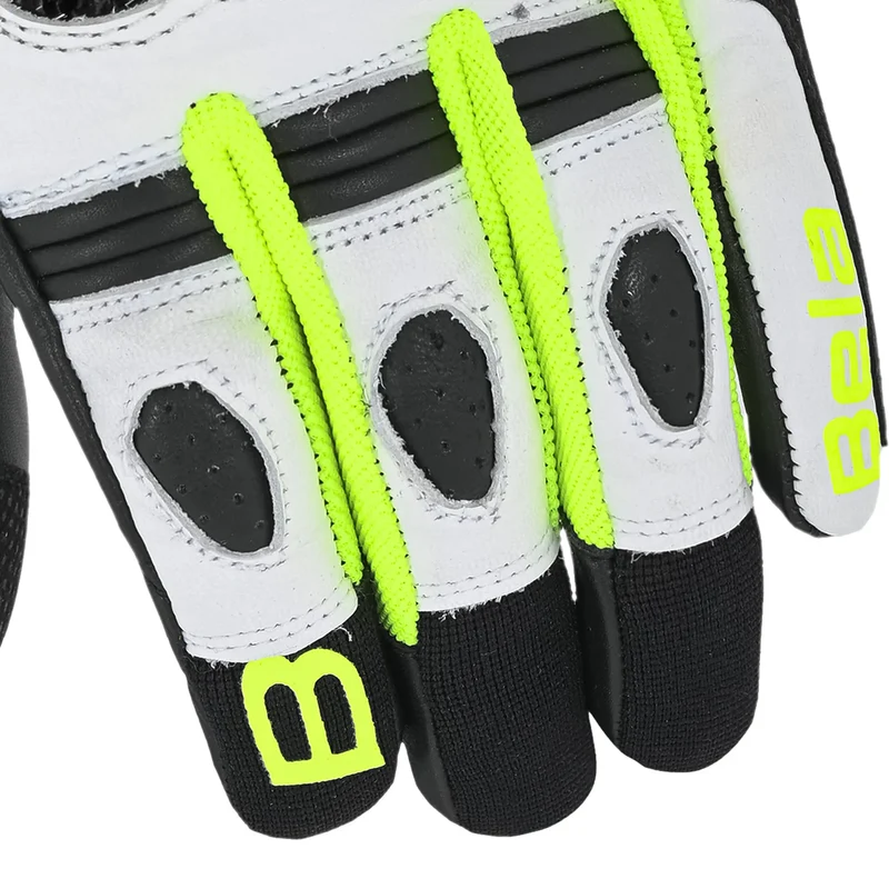 BELA AIR FLOW GUANTES DE MOTO DE PIEL NEGRO BLANCO AMARILLO FLOU