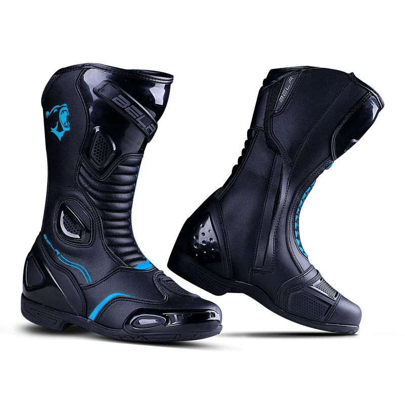 BELA STRIP PIEL BOTAS DE MOTO DE TOURING MUJER NEGRO AZUL
