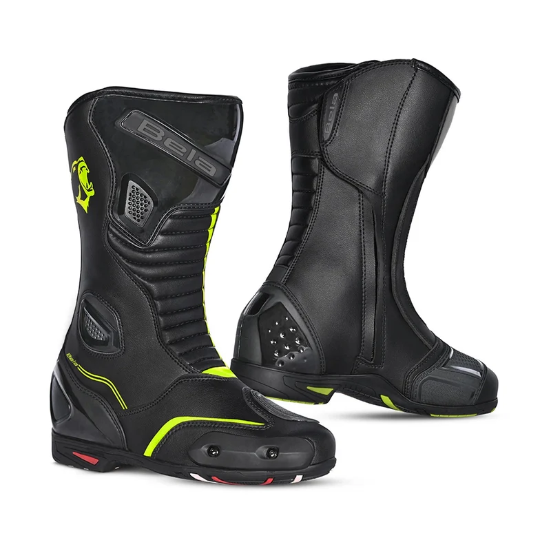 BELA STRIP PIEL BOTAS DE MOTO DE TOURING MUJER NEGRO AMARILLO FLOUR