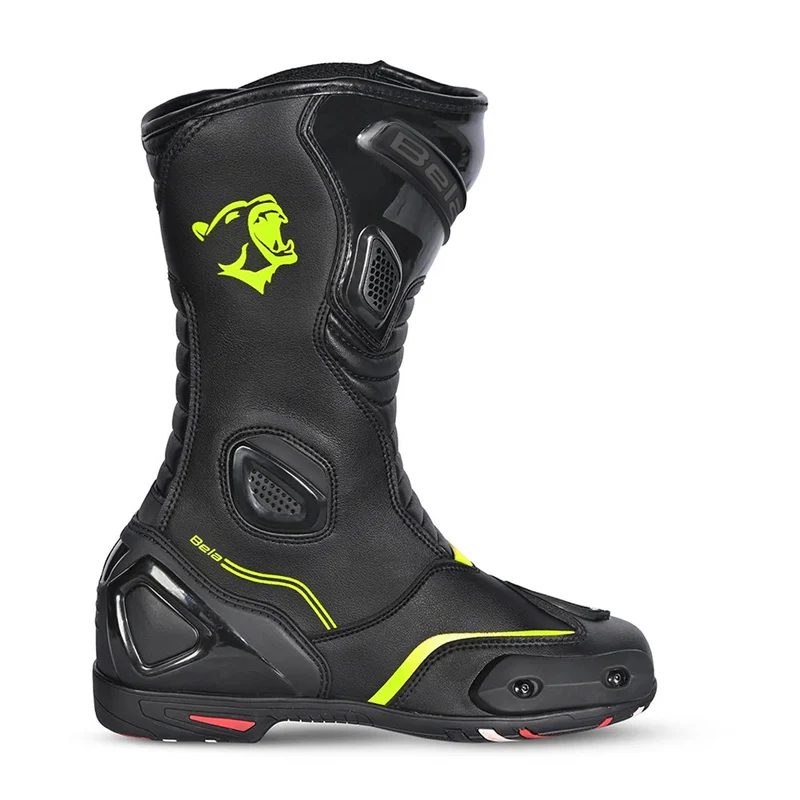 BELA STRIP PIEL BOTAS DE MOTO DE TOURING MUJER NEGRO AMARILLO FLOUR