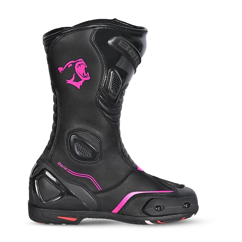 BELA STRIP PIEL BOTAS DE MOTO DE TOURING MUJER NEGRO ROSA FLOUR
